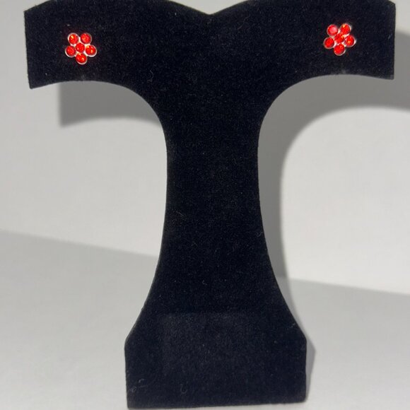 7mm Red Flower Cz And Sterling Post Earrings - Picture 3 of 12